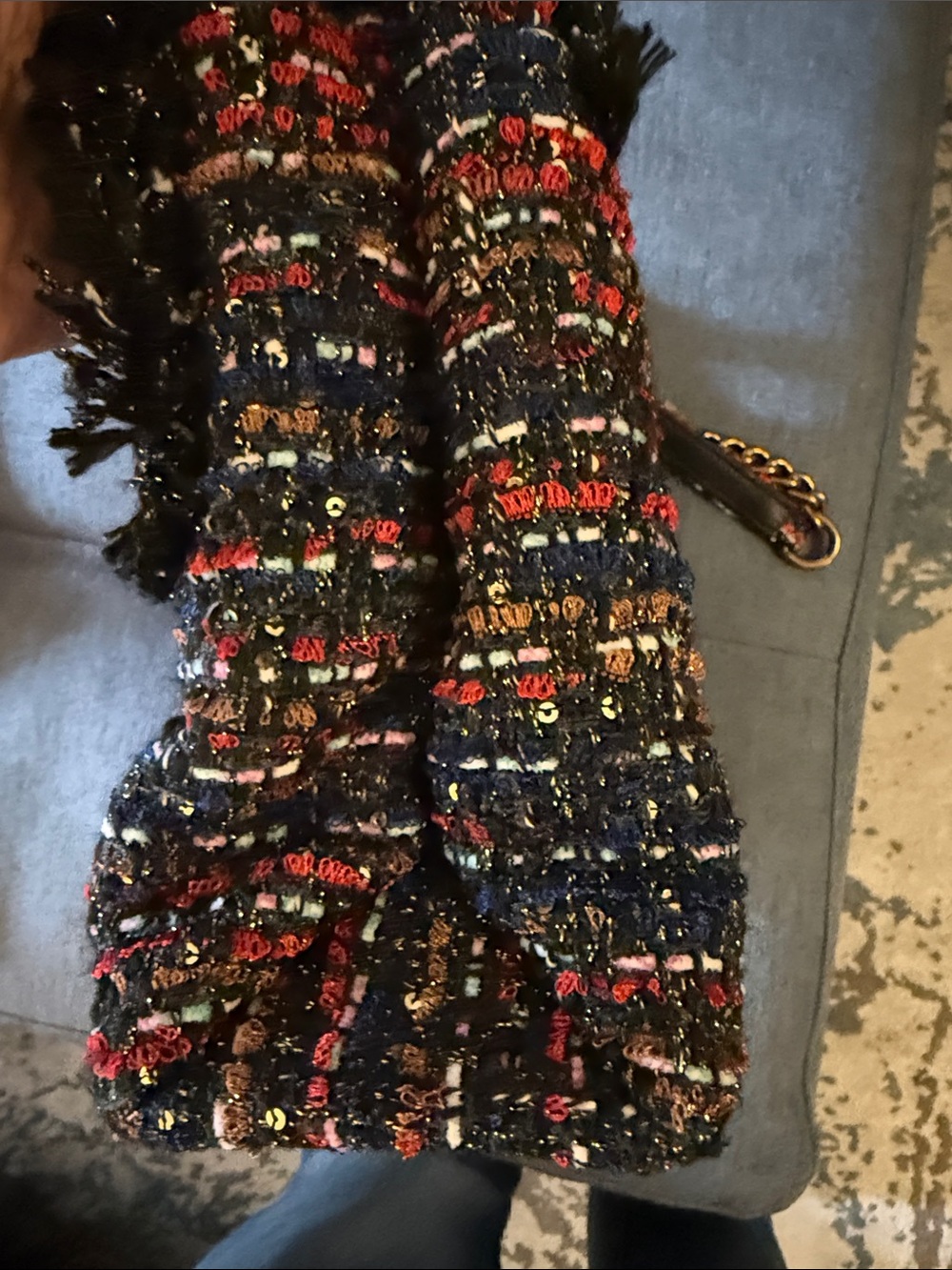 Kurt Geiger Tweed Chain Shoulder Bag in Red, Blue & Black - Picture 11 of 12